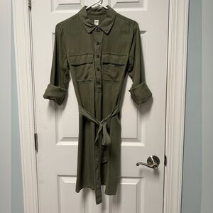 GAP Olive Green Long Sleeve Shirt Dress